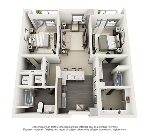 1600 Vine_B2 Two Bedroom Floor Plan